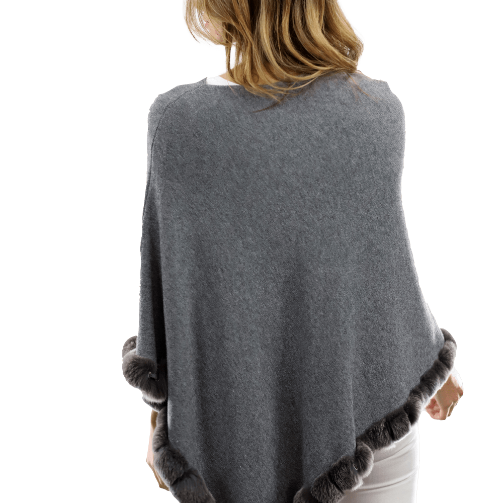 Poncho with Rex Rabbit Trim - Grey - Poncho - La Fiorentina B40-RF