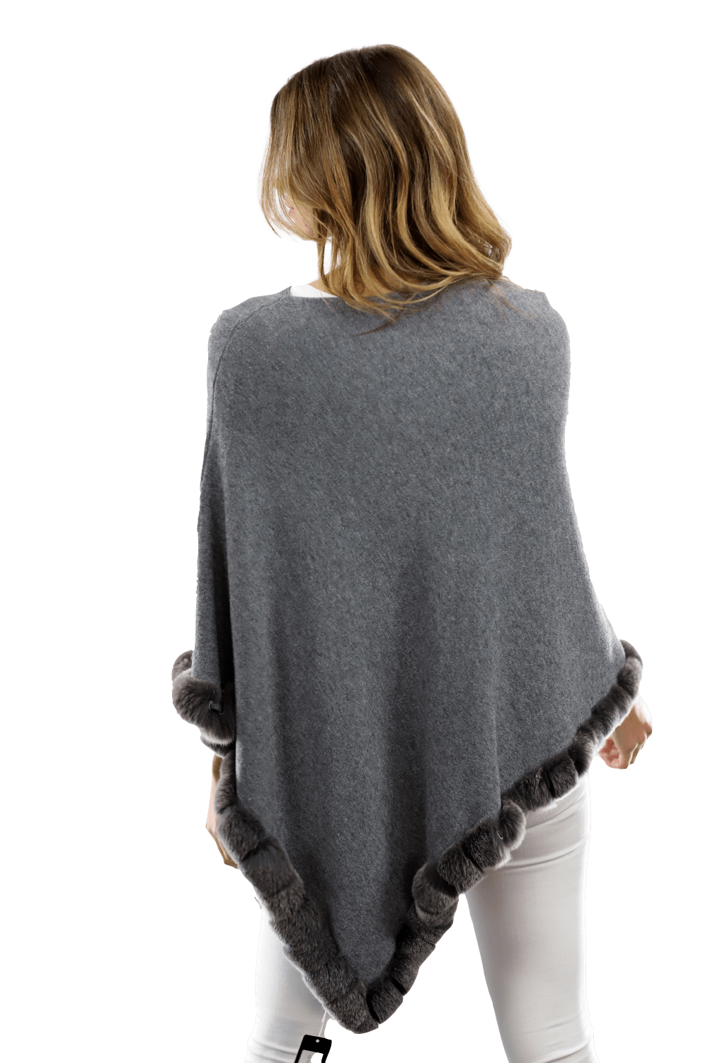 Poncho with Rex Rabbit Trim - Grey - Poncho - La Fiorentina B40-RF