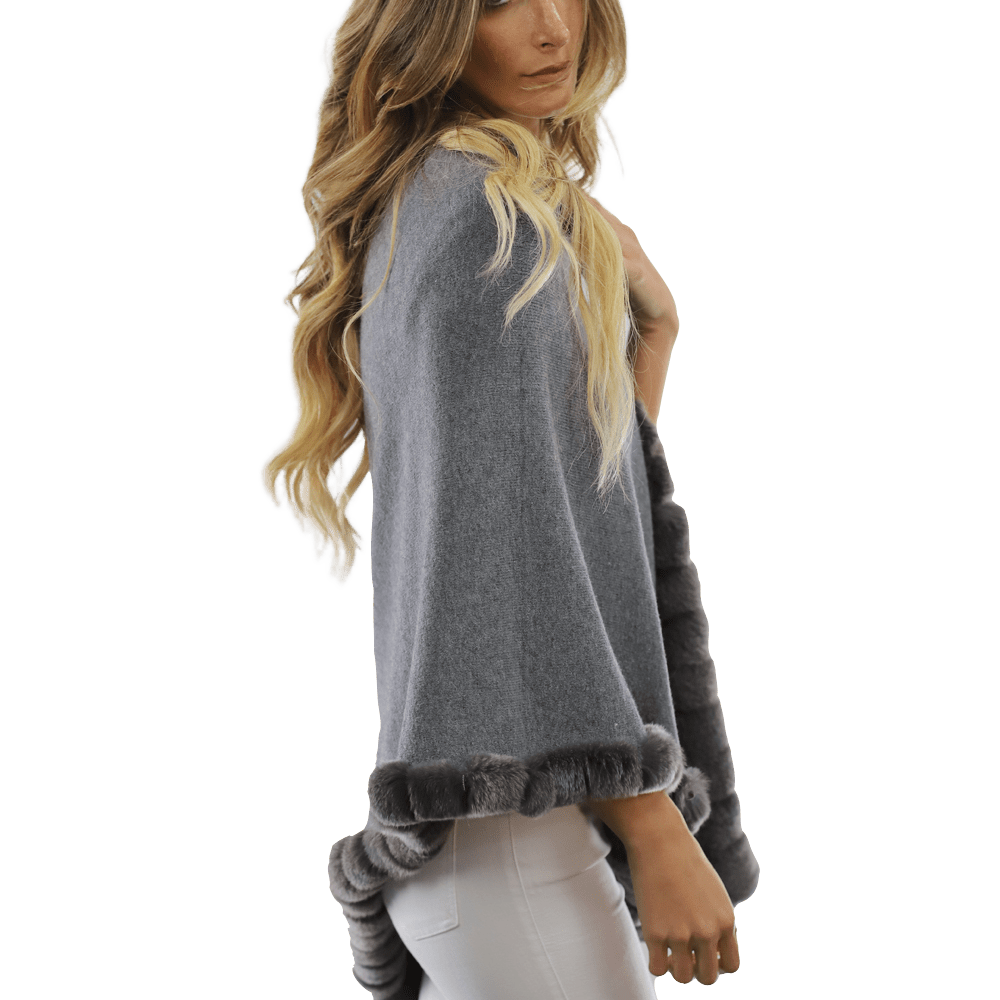 Poncho with Rex Rabbit Trim - Grey - Poncho - La Fiorentina B40-RF