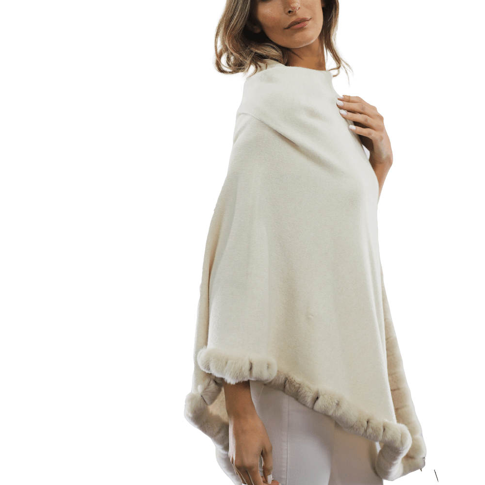 Poncho with Rex Rabbit Trim - Ivory - Poncho - La Fiorentina B40-RF