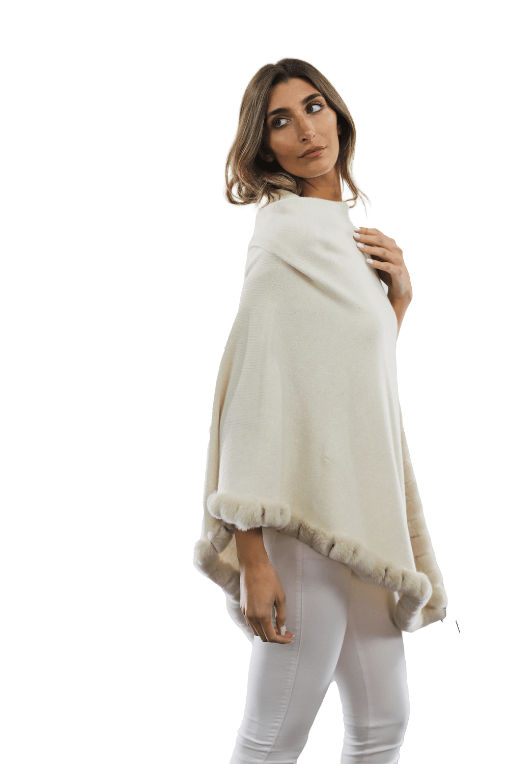 Poncho with Rex Rabbit Trim - Ivory - Poncho - La Fiorentina B40-RF