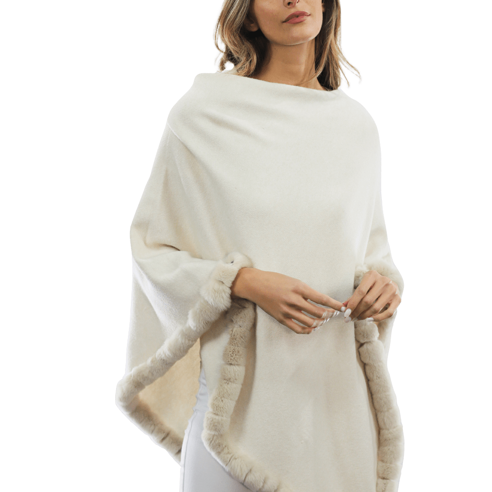 Poncho with Rex Rabbit Trim - Ivory - Poncho - La Fiorentina B40-RF