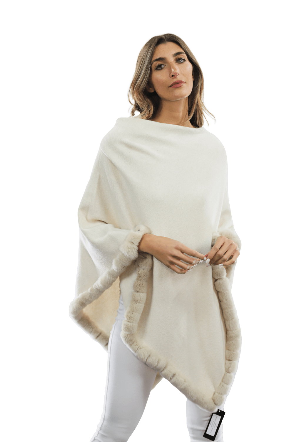 Poncho with Rex Rabbit Trim - Ivory - Poncho - La Fiorentina B40-RF