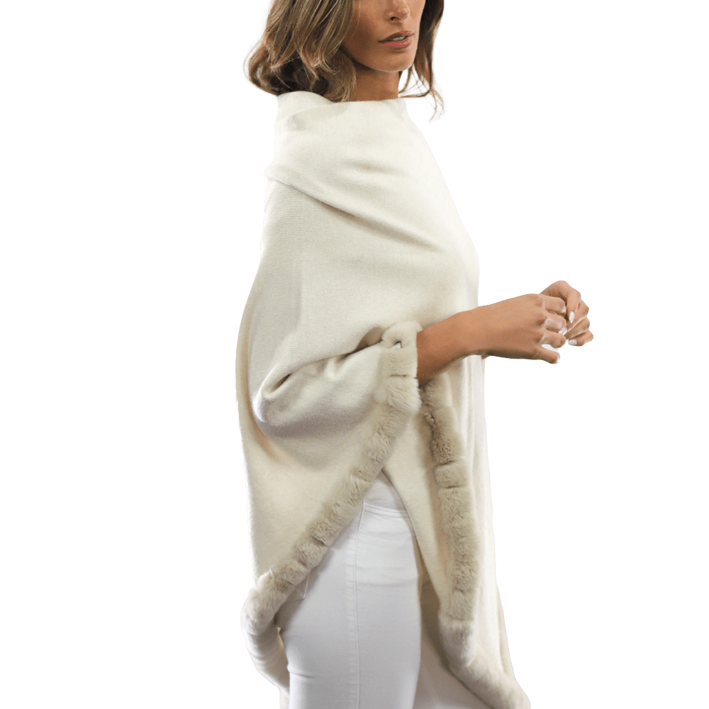 Poncho with Rex Rabbit Trim - Ivory - Poncho - La Fiorentina B40-RF