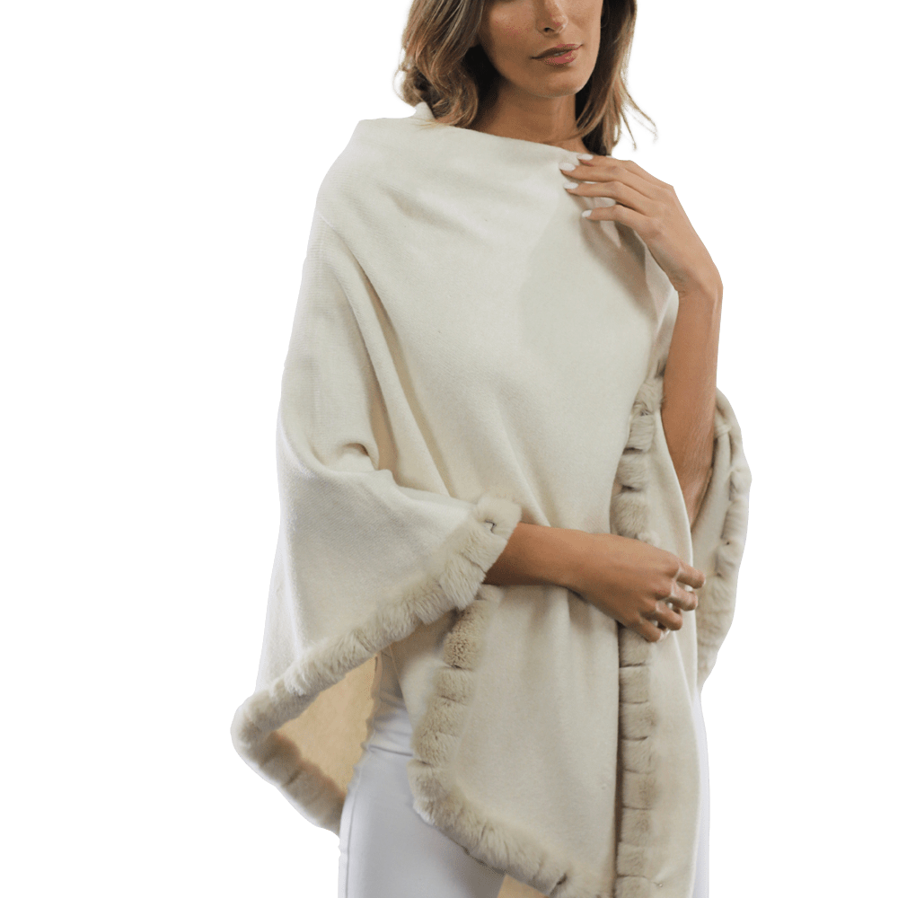 Poncho with Rex Rabbit Trim - Ivory - Poncho - La Fiorentina B40-RF