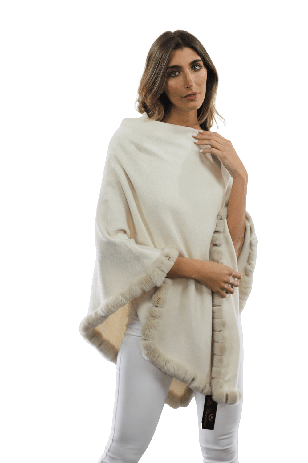 Poncho with Rex Rabbit Trim - Ivory - Poncho - La Fiorentina B40-RF