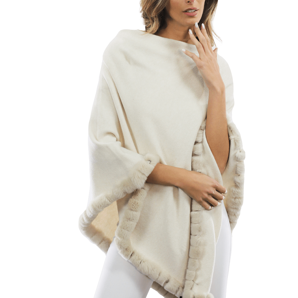 Poncho with Rex Rabbit Trim - Ivory - Poncho - La Fiorentina B40-RF