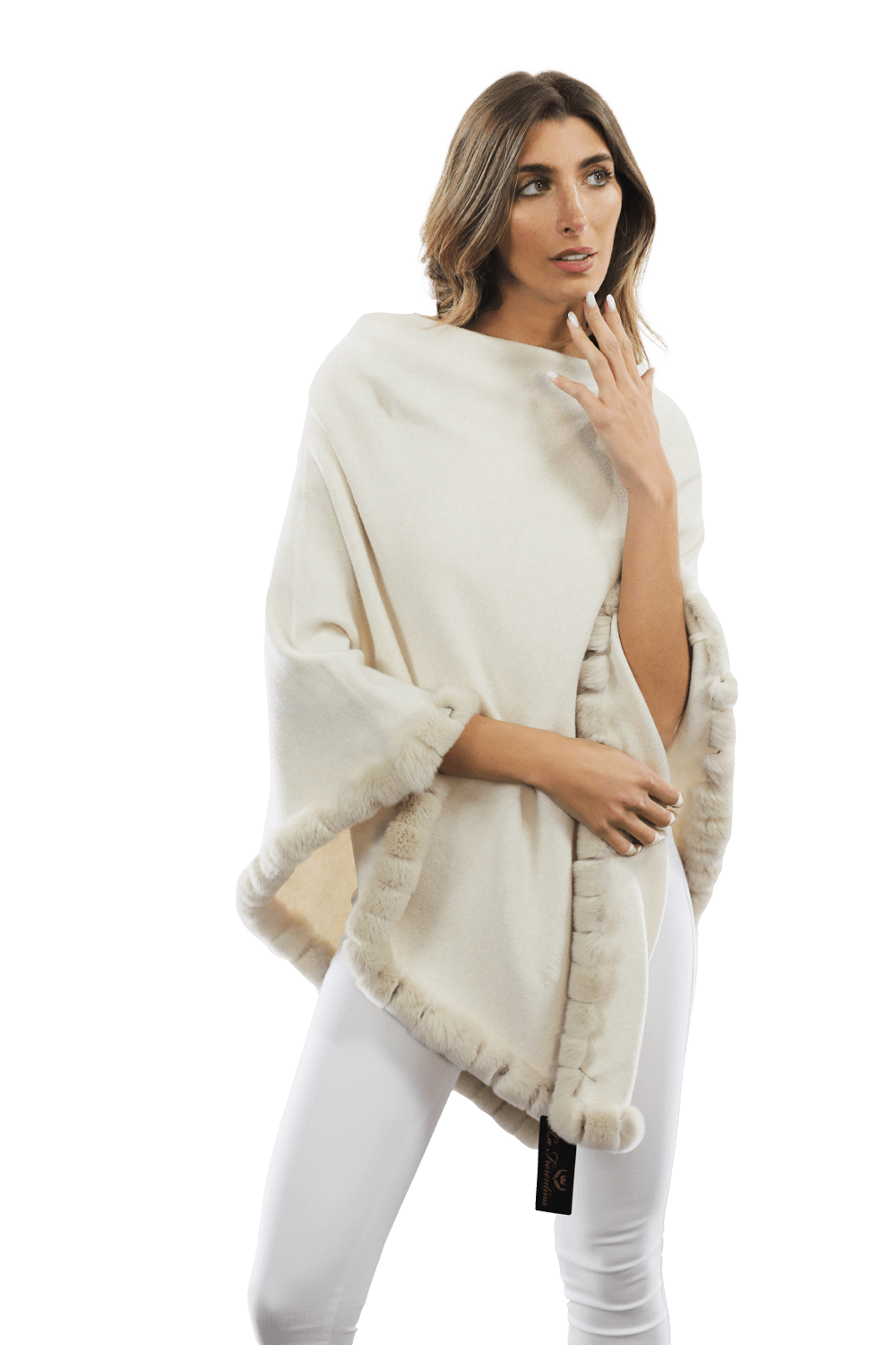 Poncho with Rex Rabbit Trim - Ivory - Poncho - La Fiorentina B40-RF