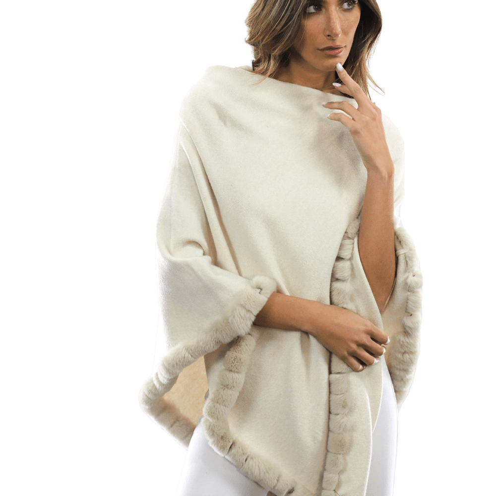 Poncho with Rex Rabbit Trim - Ivory - Poncho - La Fiorentina B40-RF