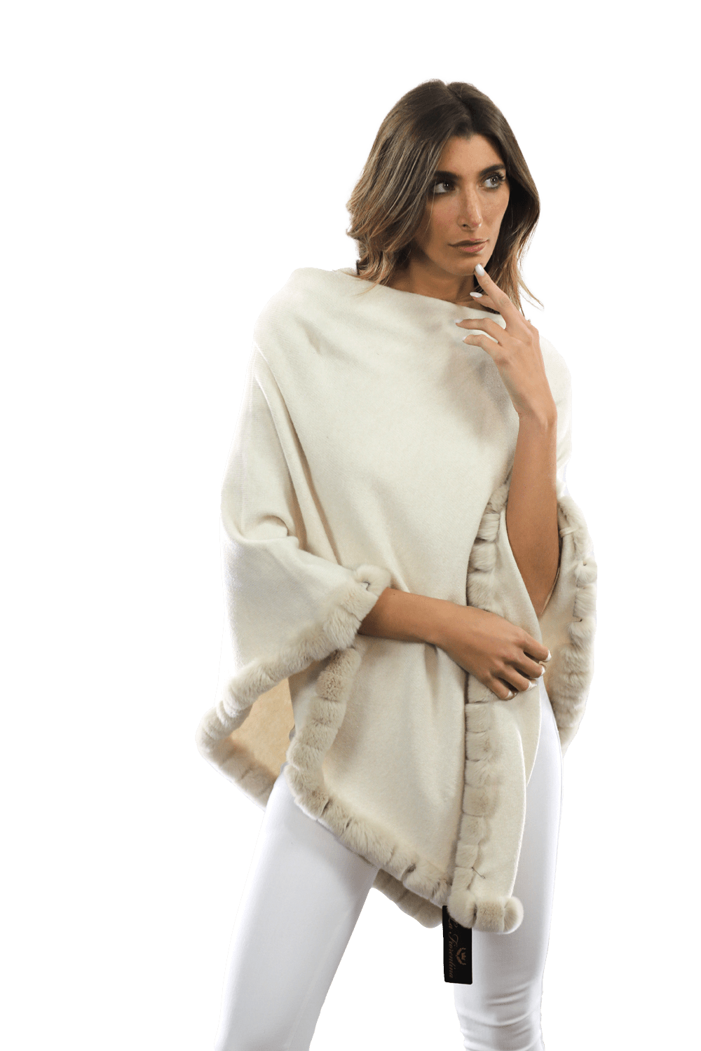 Poncho with Rex Rabbit Trim - Ivory - Poncho - La Fiorentina B40-RF