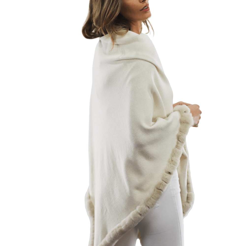 Poncho with Rex Rabbit Trim - Ivory - Poncho - La Fiorentina B40-RF