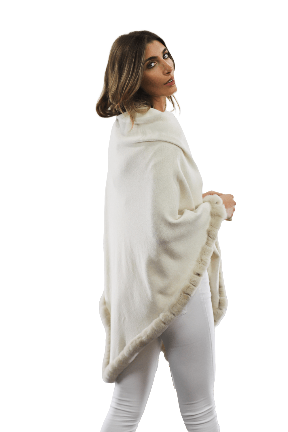 Poncho with Rex Rabbit Trim - Ivory - Poncho - La Fiorentina B40-RF