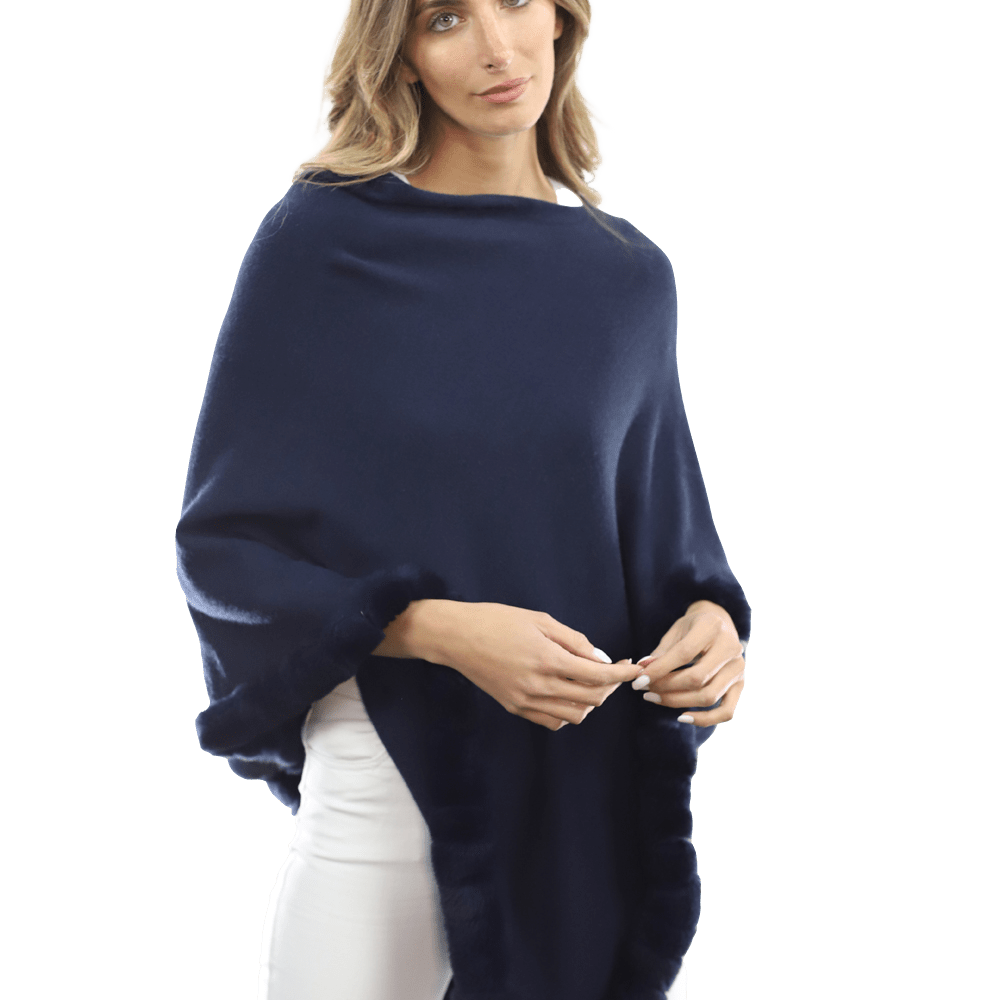 Poncho with Rex Rabbit Trim-Navy - Poncho - La Fiorentina B40-RF