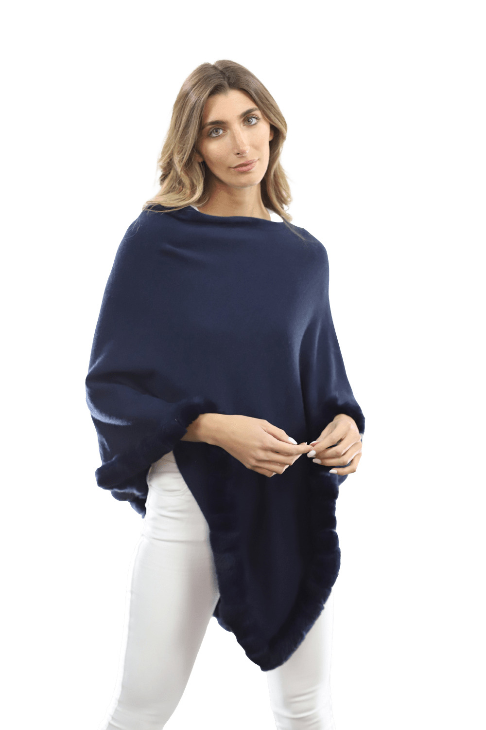 Poncho with Rex Rabbit Trim-Navy - Poncho - La Fiorentina B40-RF