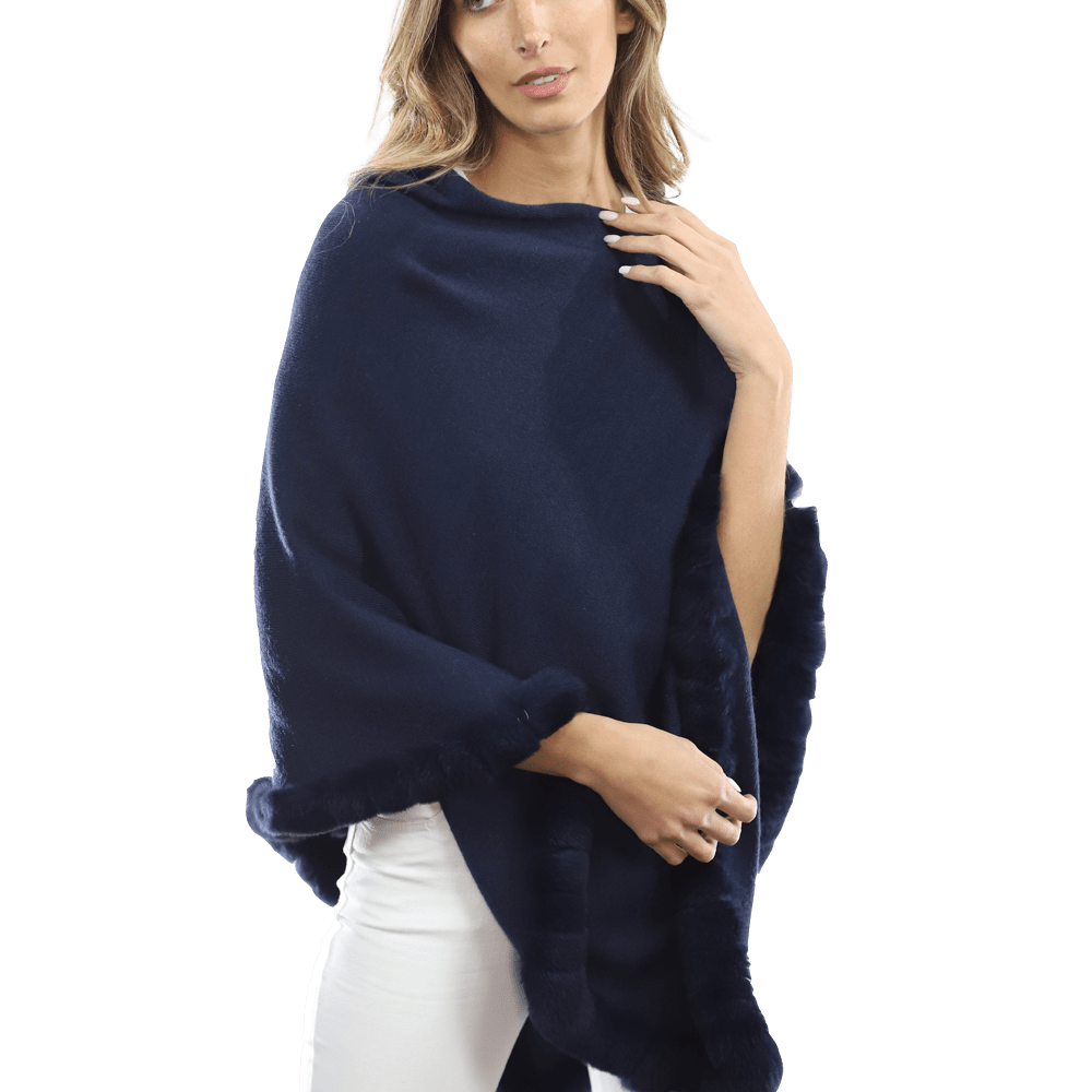 Poncho with Rex Rabbit Trim-Navy - Poncho - La Fiorentina B40-RF