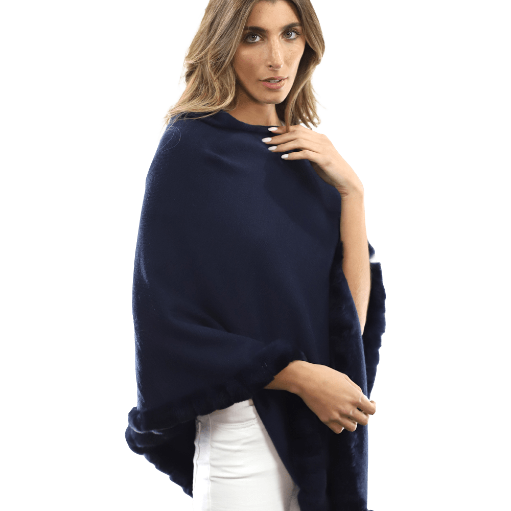 Poncho with Rex Rabbit Trim-Navy - Poncho - La Fiorentina B40-RF