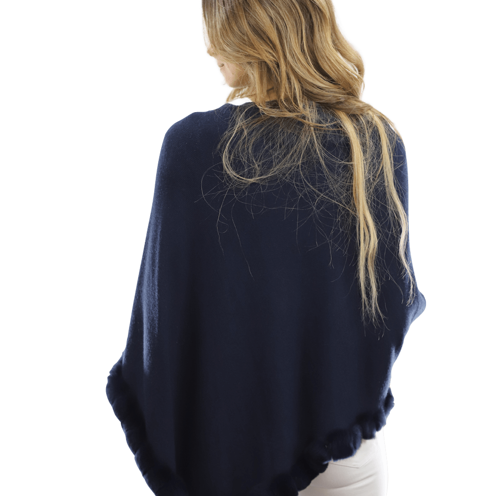 Poncho with Rex Rabbit Trim-Navy - Poncho - La Fiorentina B40-RF