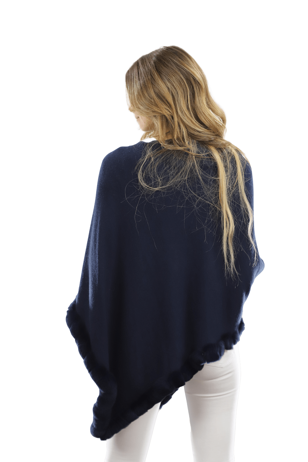 Poncho with Rex Rabbit Trim-Navy - Poncho - La Fiorentina B40-RF