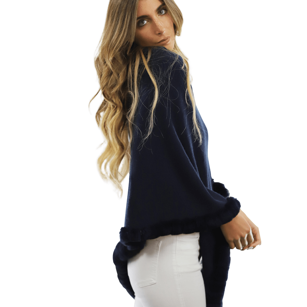 Poncho with Rex Rabbit Trim-Navy - Poncho - La Fiorentina B40-RF