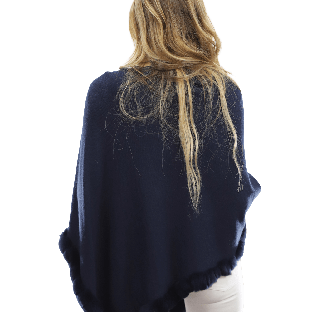 Poncho with Rex Rabbit Trim-Navy - Poncho - La Fiorentina B40-RF