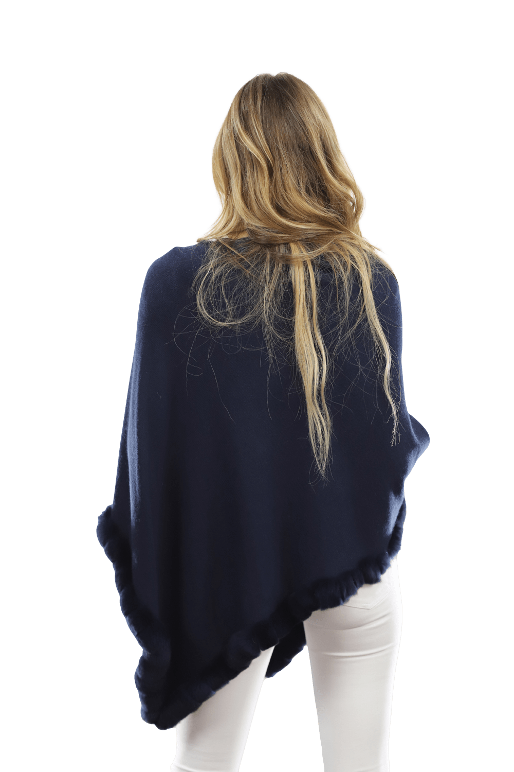 Poncho with Rex Rabbit Trim-Navy - Poncho - La Fiorentina B40-RF
