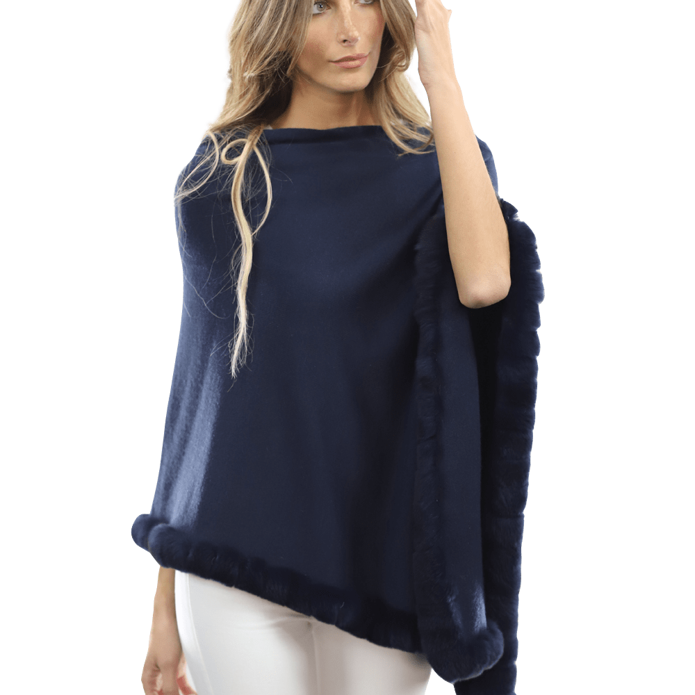 Poncho with Rex Rabbit Trim-Navy - Poncho - La Fiorentina B40-RF