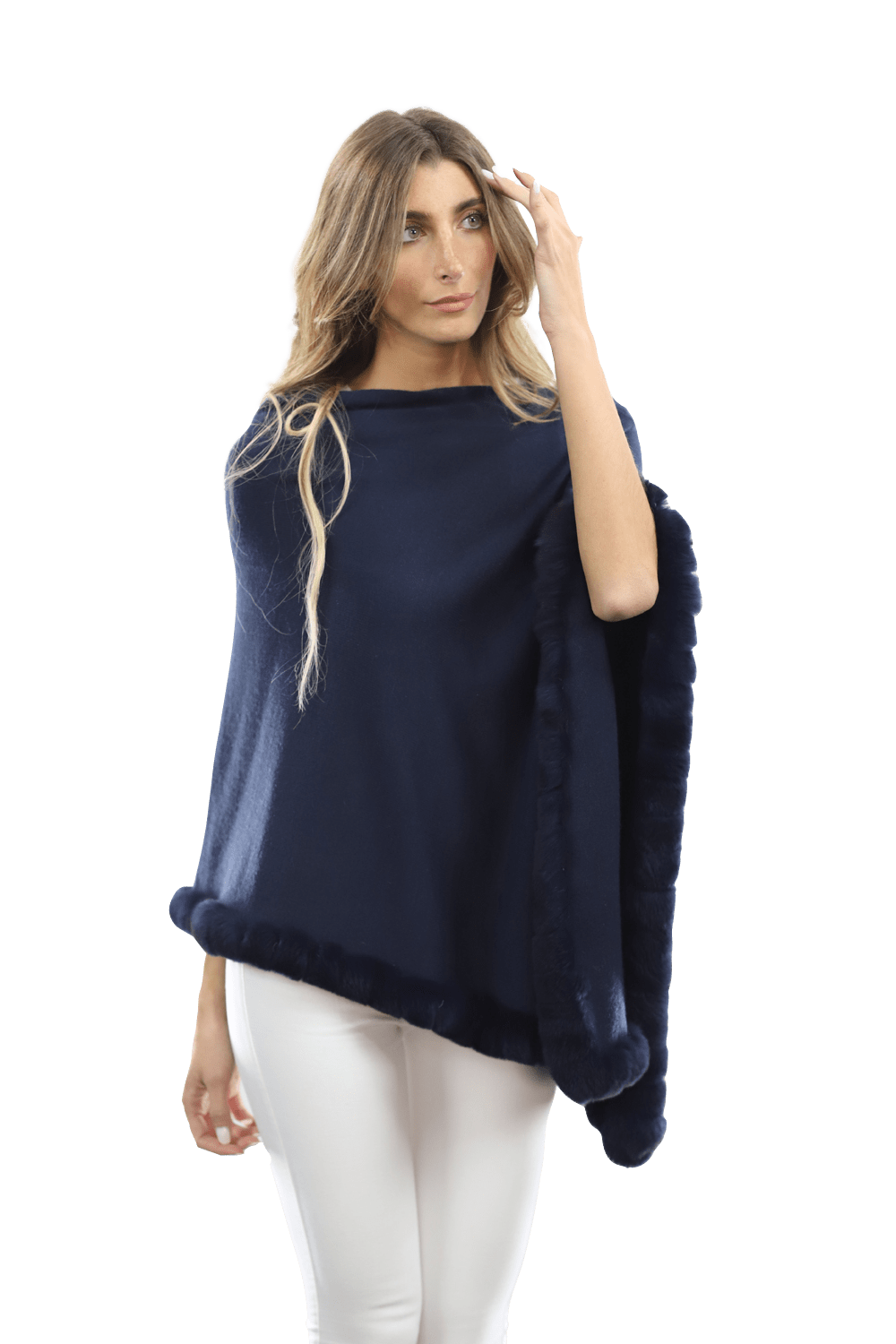 Poncho with Rex Rabbit Trim-Navy - Poncho - La Fiorentina B40-RF