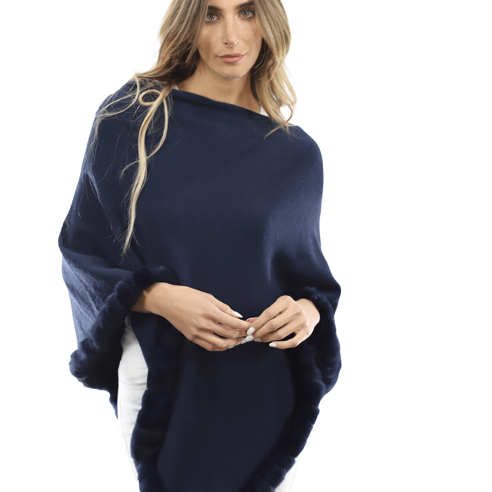 Poncho with Rex Rabbit Trim-Navy - Poncho - La Fiorentina B40-RF
