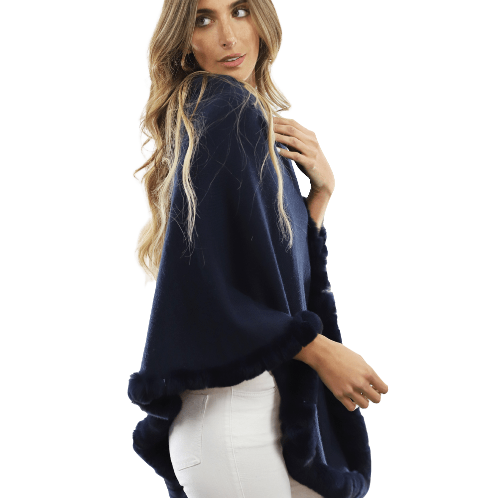 Poncho with Rex Rabbit Trim-Navy - Poncho - La Fiorentina B40-RF