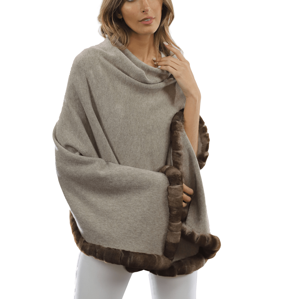 Poncho with Rex Rabbit Trim - Oatmeal - Poncho - La Fiorentina B40-RF