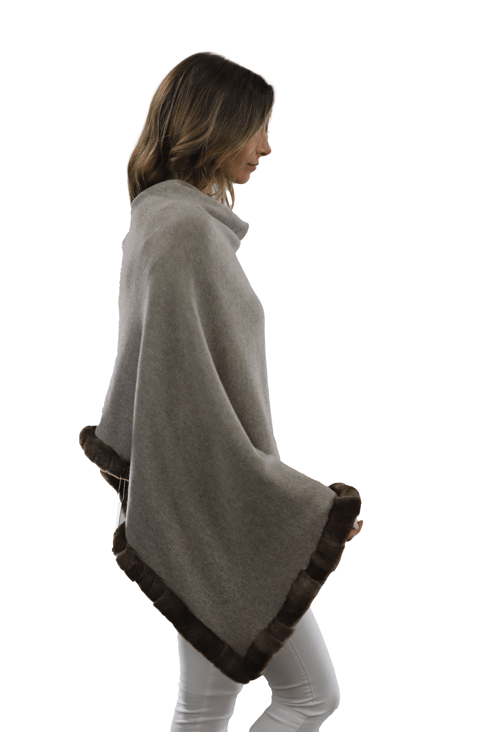 Poncho with Rex Rabbit Trim - Oatmeal - Poncho - La Fiorentina B40-RF