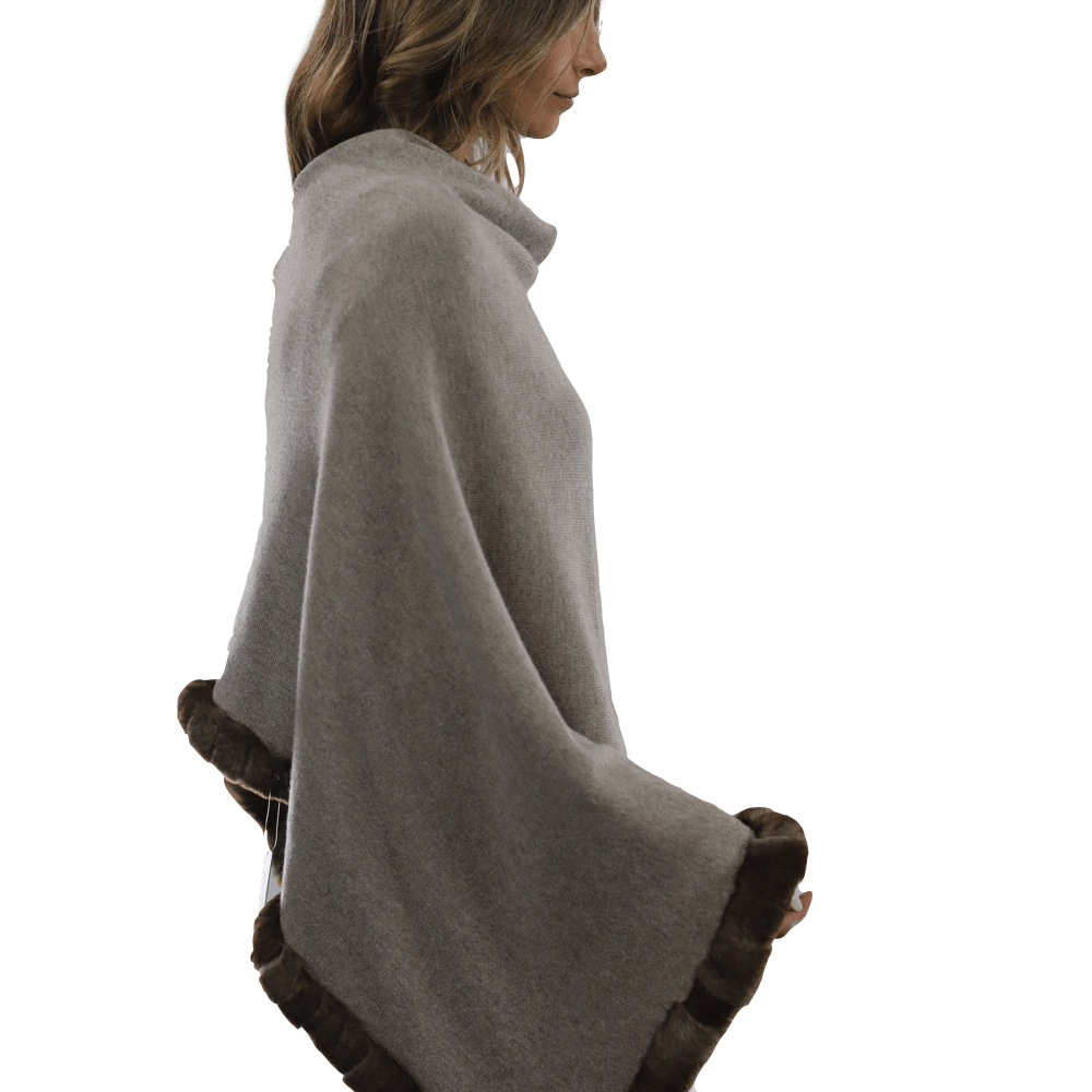 Poncho with Rex Rabbit Trim - Oatmeal - Poncho - La Fiorentina B40-RF
