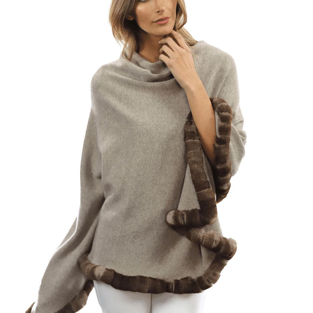 Poncho with Rex Rabbit Trim - Oatmeal - Poncho - La Fiorentina B40-RF