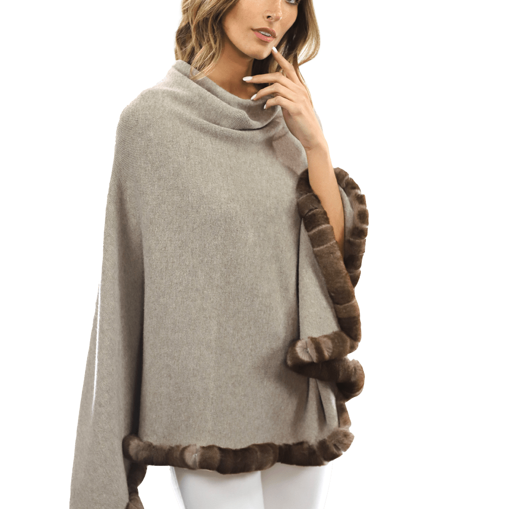 Poncho with Rex Rabbit Trim - Oatmeal - Poncho - La Fiorentina B40-RF