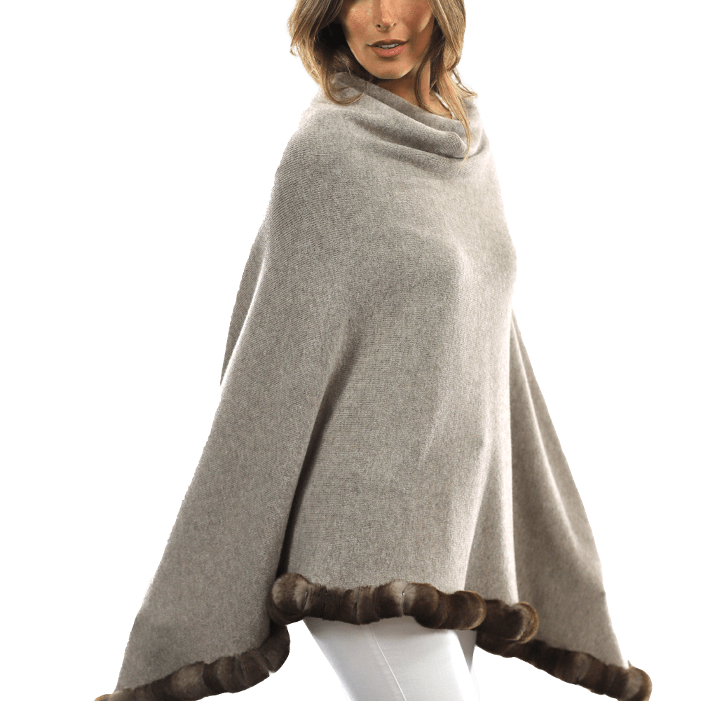 Poncho with Rex Rabbit Trim - Oatmeal - Poncho - La Fiorentina B40-RF
