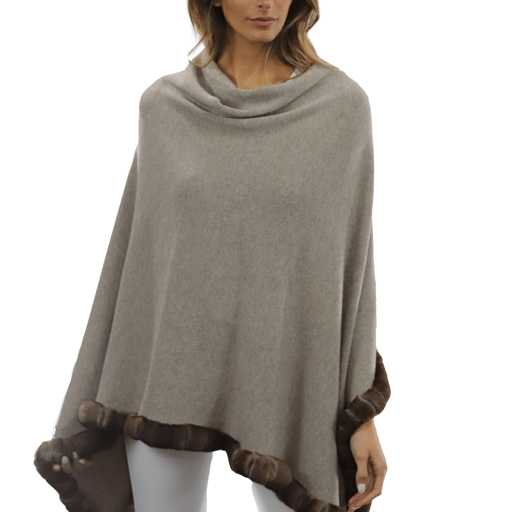 Poncho with Rex Rabbit Trim - Oatmeal - Poncho - La Fiorentina B40-RF