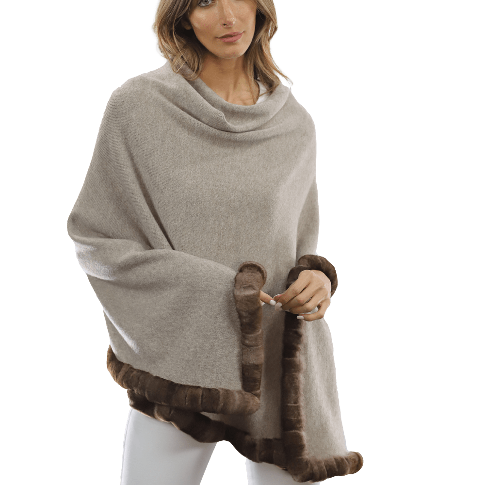 Poncho with Rex Rabbit Trim - Oatmeal - Poncho - La Fiorentina B40-RF