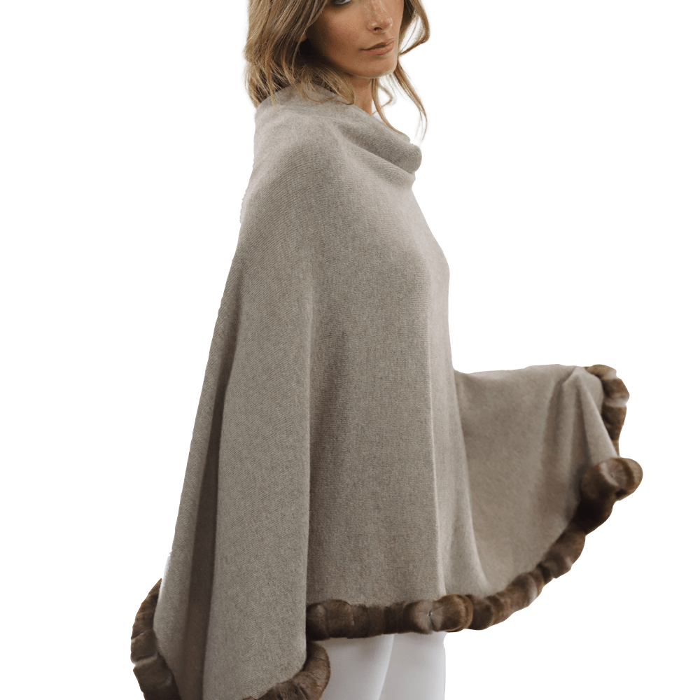Poncho with Rex Rabbit Trim - Oatmeal - Poncho - La Fiorentina B40-RF