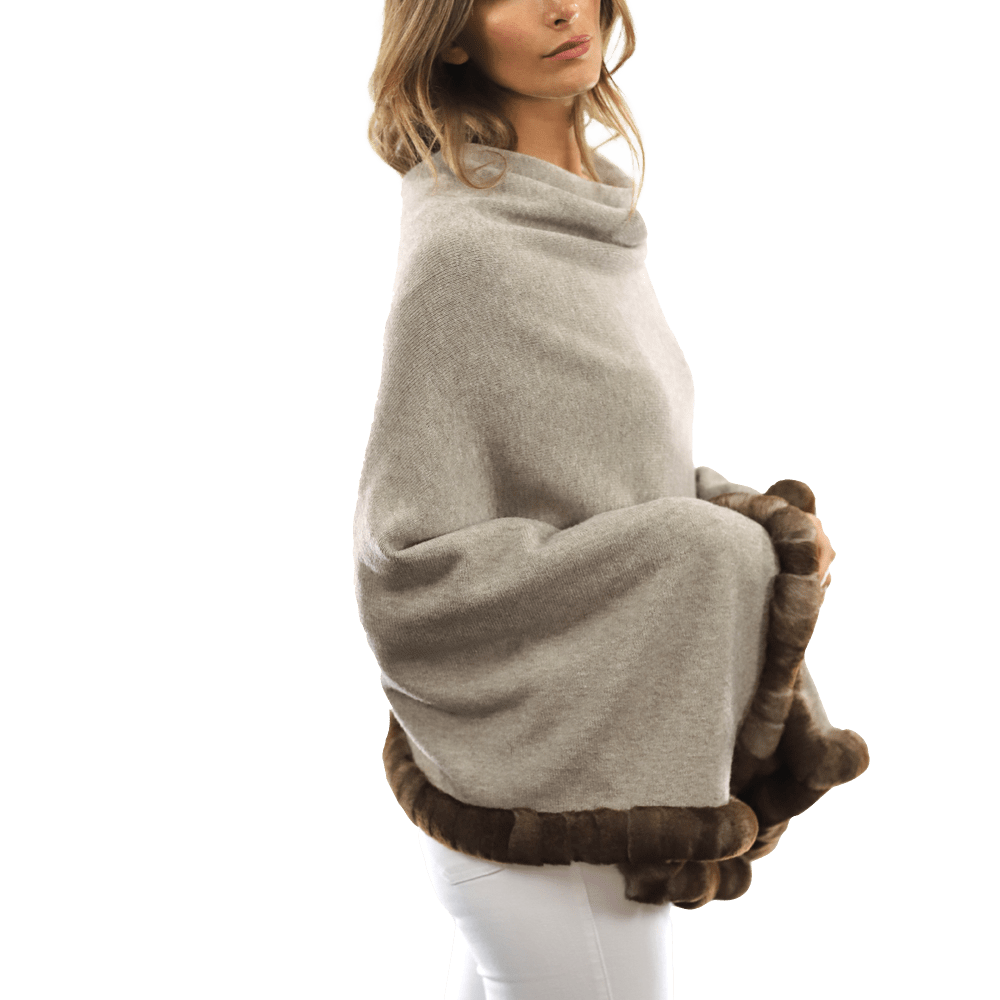 Poncho with Rex Rabbit Trim - Oatmeal - Poncho - La Fiorentina B40-RF