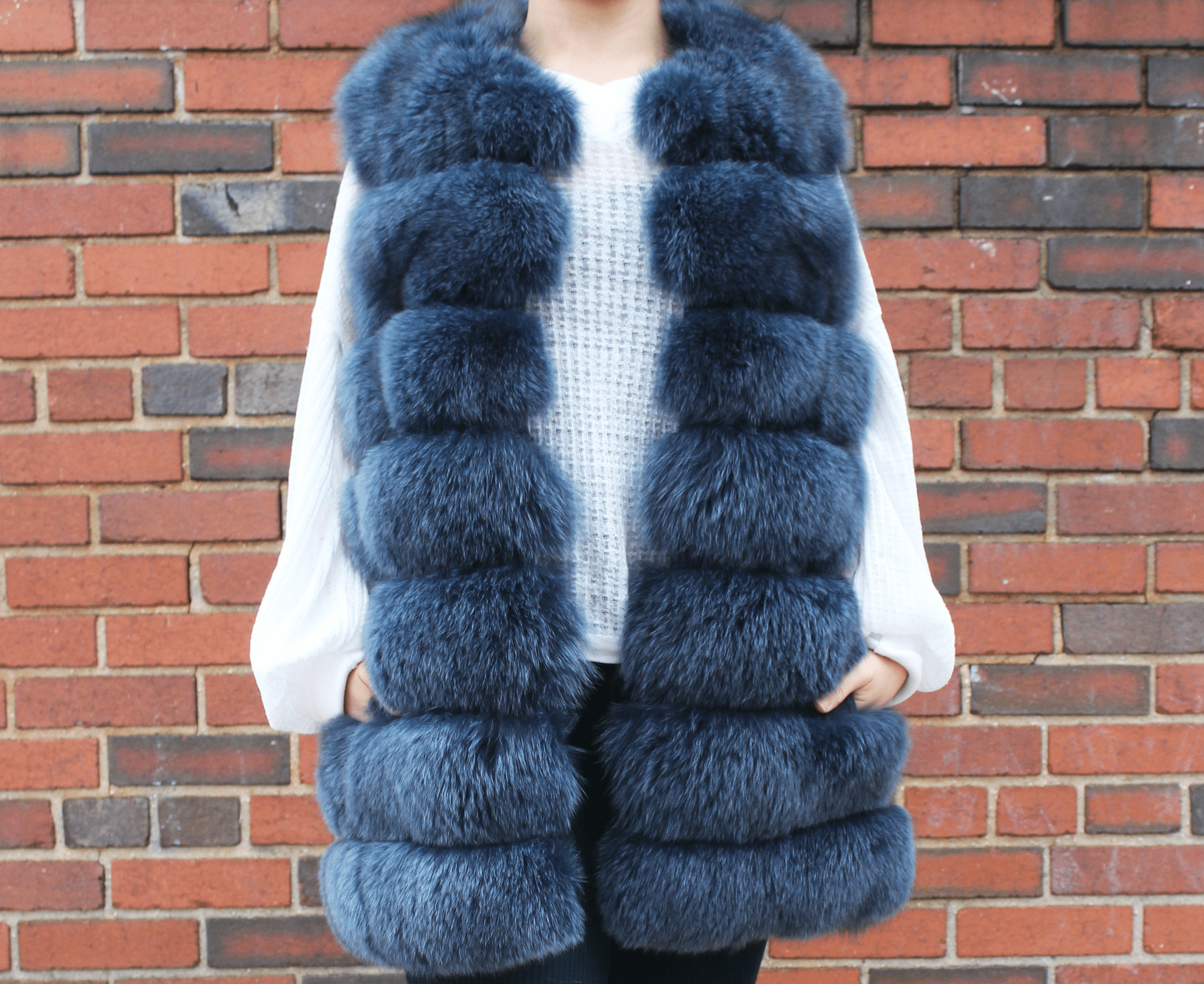 Quilted Fox Fur Vest - Blue -  - La Fiorentina YZY-1705-S