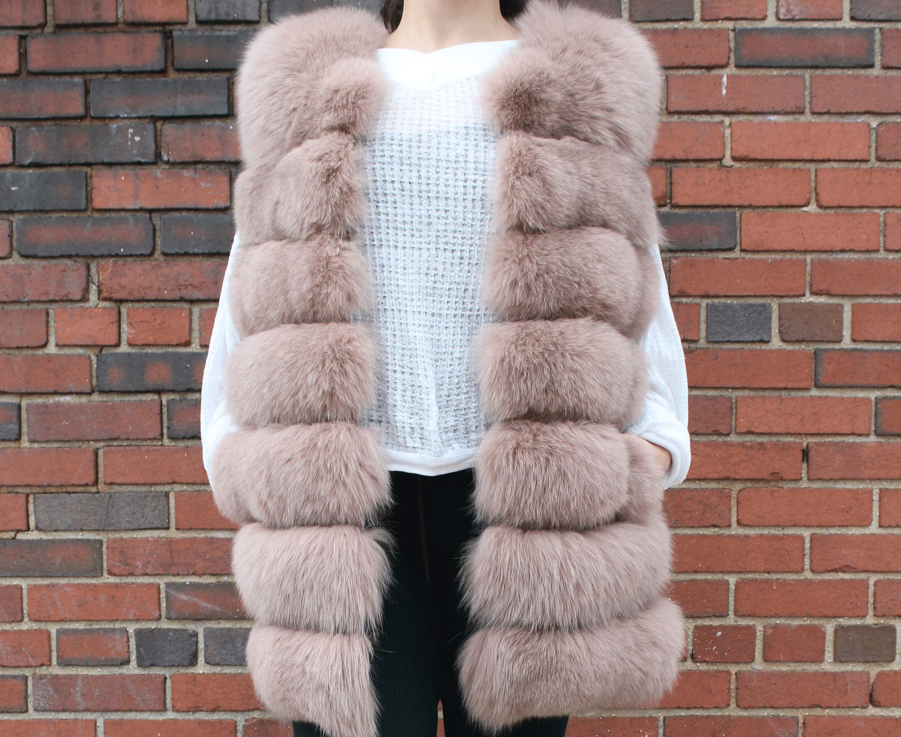 Quilted Fox Fur Vest - Blush -  - La Fiorentina YZY-1705-S -1