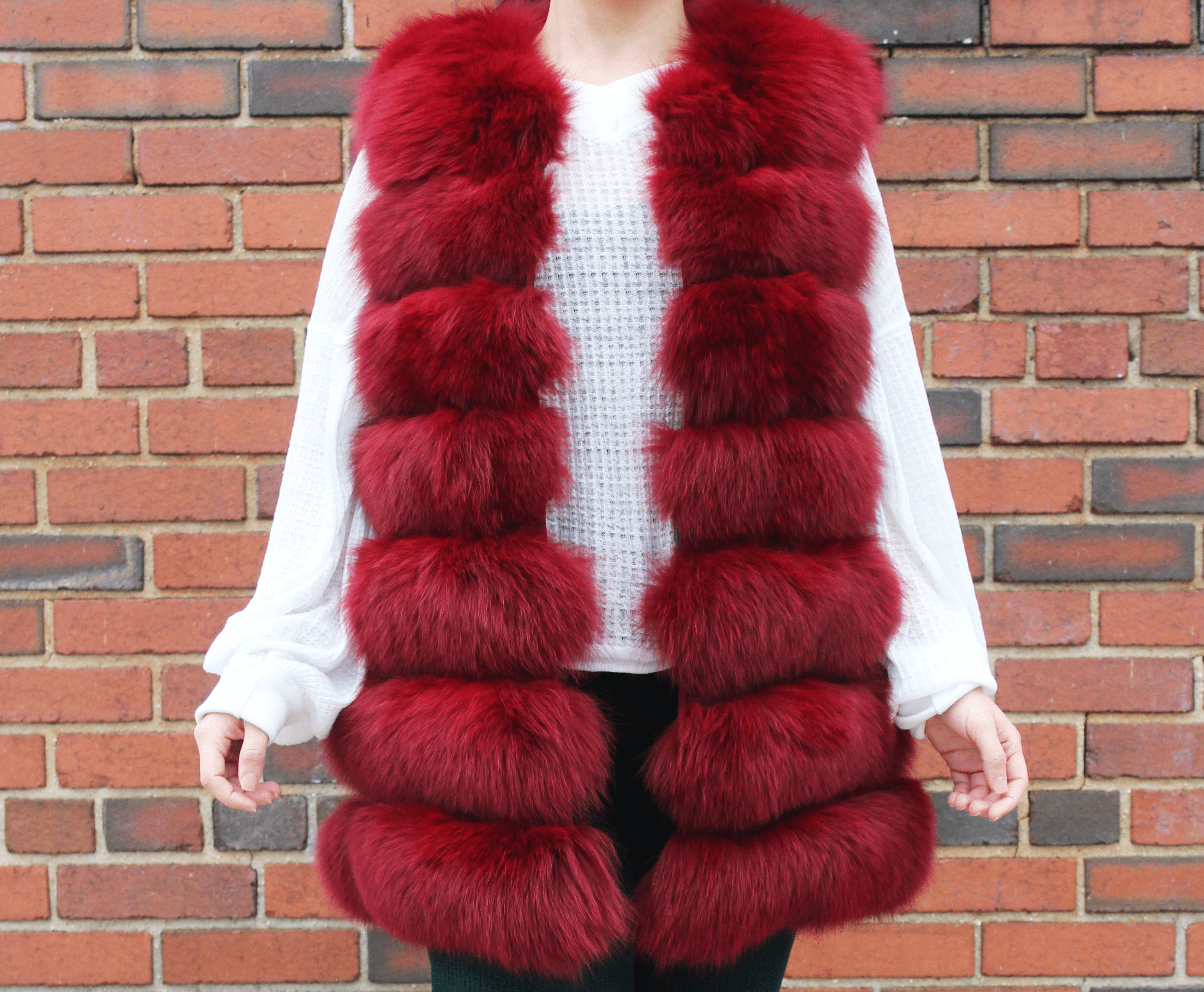 Quilted Fox Fur Vest- Raspberry -  - La Fiorentina YZY-1705-S -1