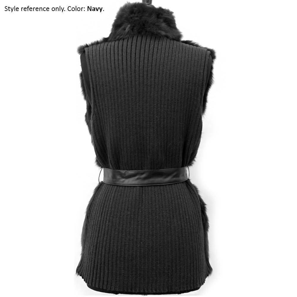 Rabbit Front Vest w/ Leather Belt-Navy - Fur Vest - La Fiorentina '30301