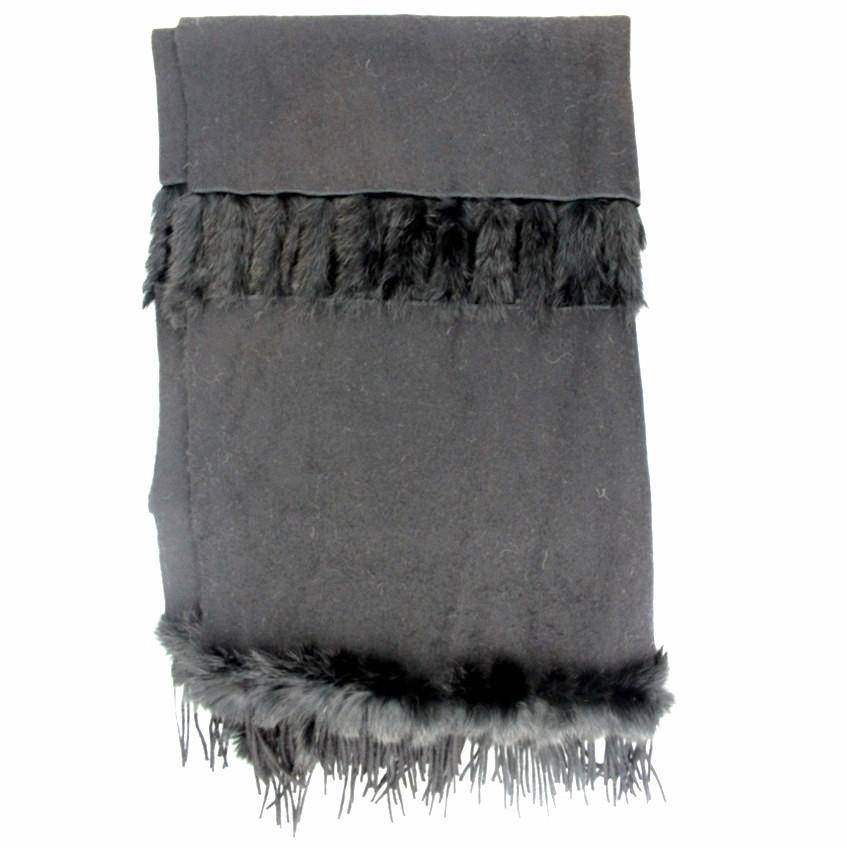 Rabbit Fur Fringe Trim Wrap - Grey - Wrap - La Fiorentina RIW