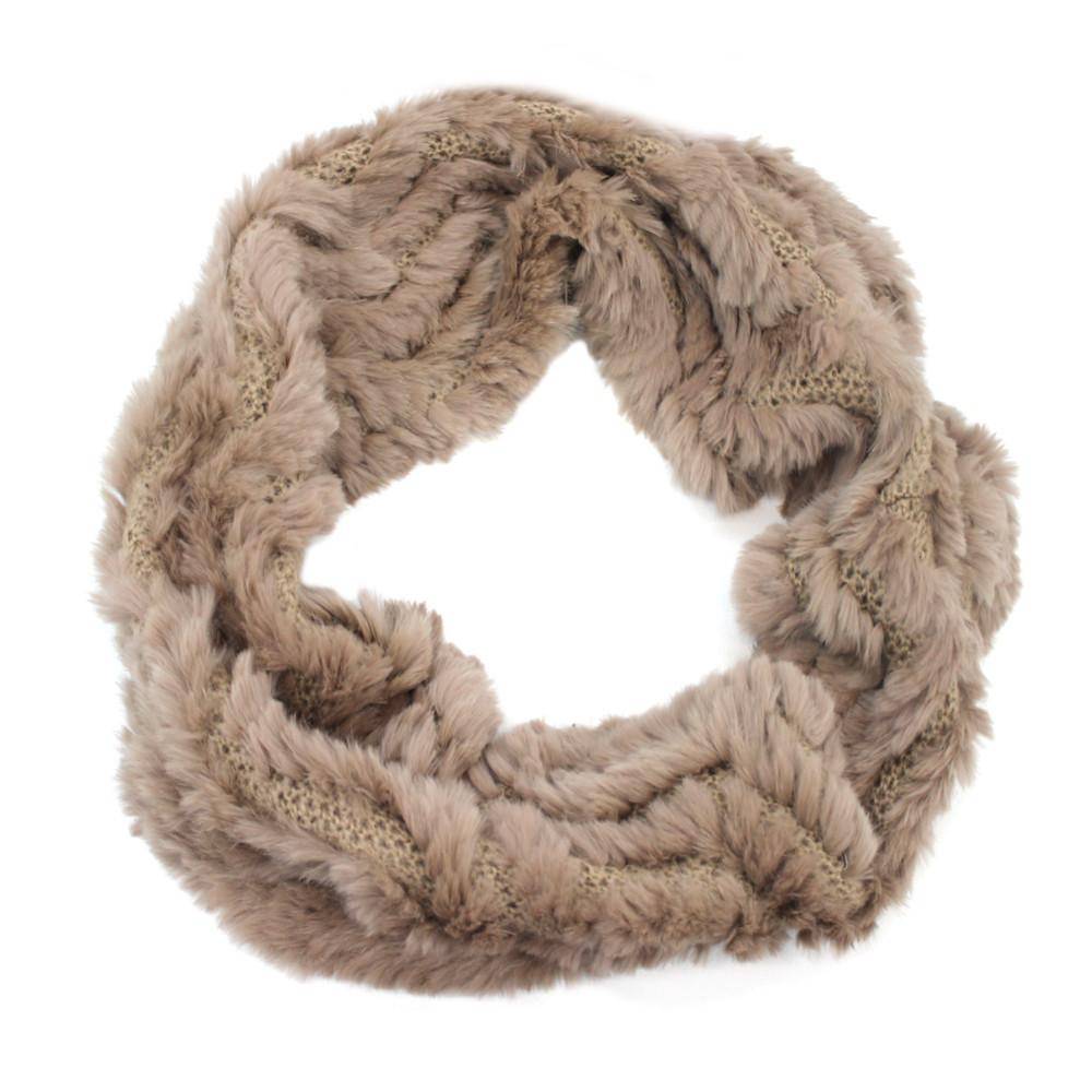 Rabbit Fur Infinity Scarf - Camel - Fur Muffler - La Fiorentina SH-1010J