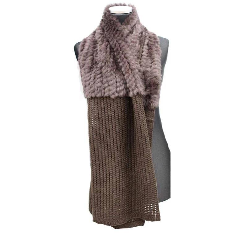 Rabbit Fur Knit Muffler - Brown - Fur Muffler - La Fiorentina SH-9125J