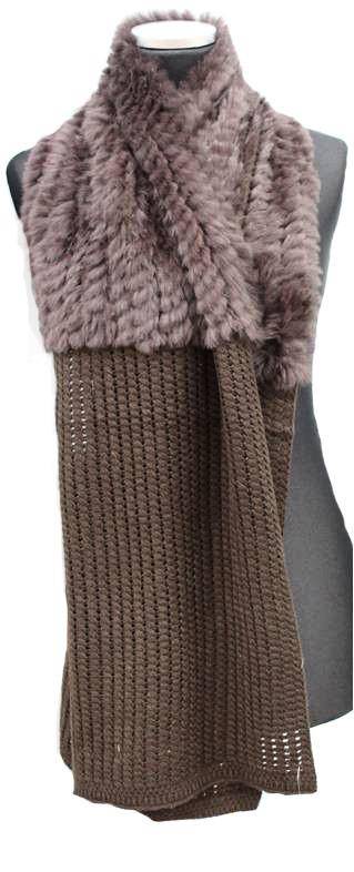 Rabbit Fur Knit Muffler - Brown - Fur Muffler - La Fiorentina SH-9125J