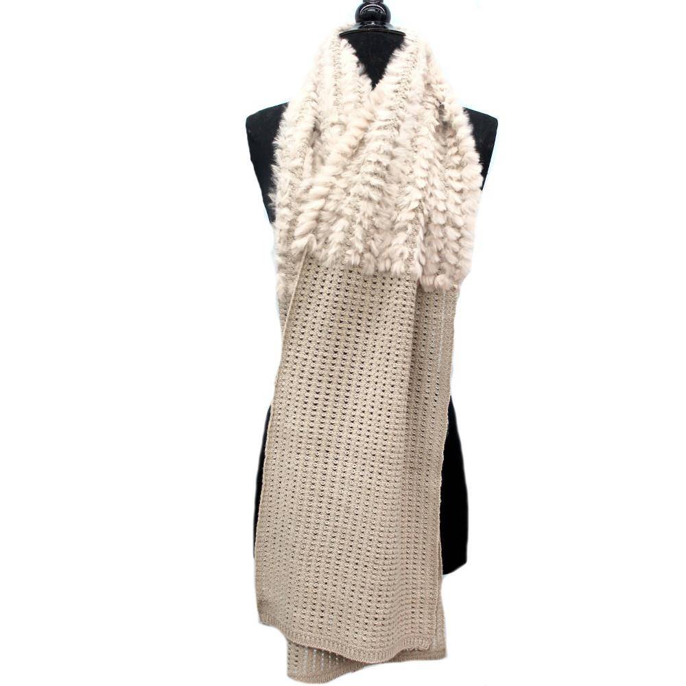 Knit Muffler with Genuine Rabbit Fur - Camel - One Size - Fur Muffler - La Fiorentina SH-9125J