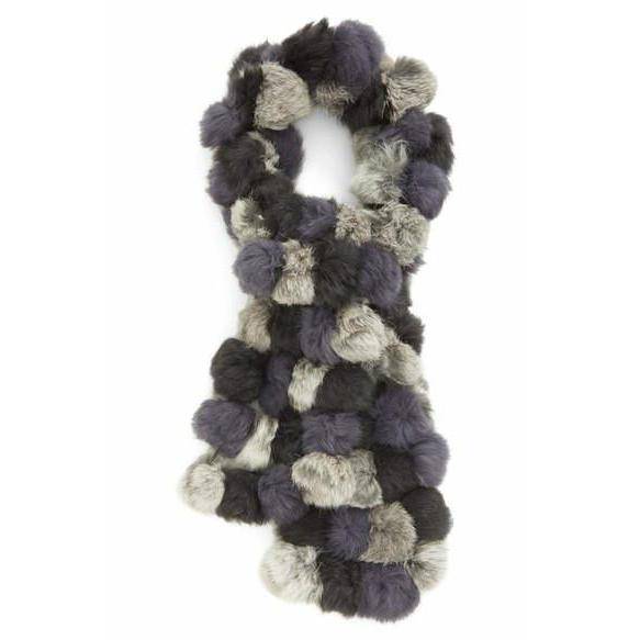 Rabbit Fur Pom Pom Muffler - Black/Grey - Fur Muffler - La Fiorentina R200-F14