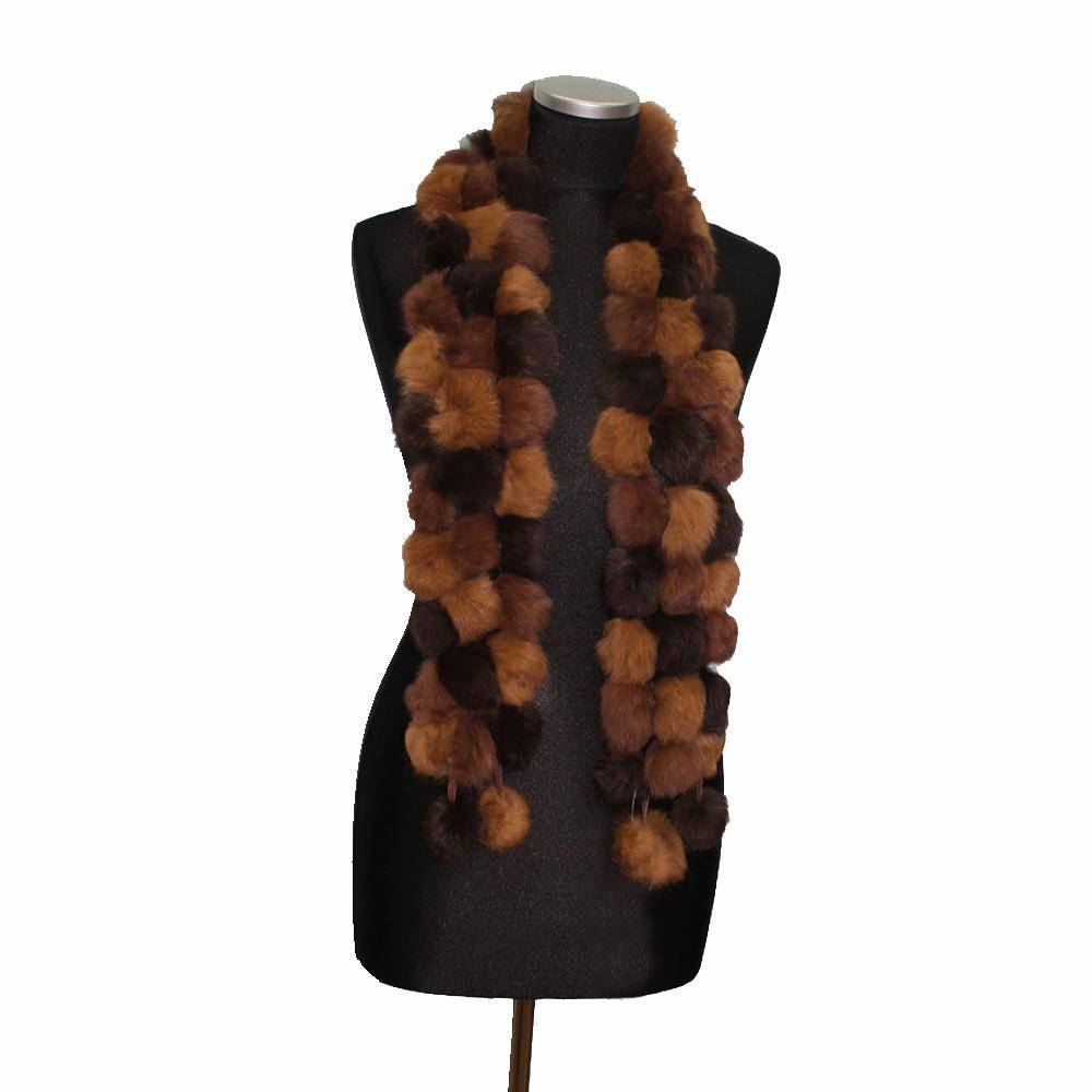 Rabbit Fur Pom Pom Muffler - Brown - Fur Muffler - La Fiorentina R200-F14